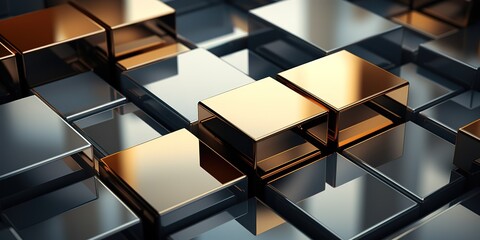 Shiny black and gold colored cube background. generative AI