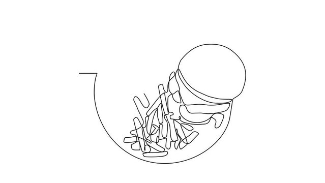 Animated self drawing of food for dinner is available on the table in the restaurant video illustration. Video design with Minimalist black linear concept. Food themes for your business asset.
