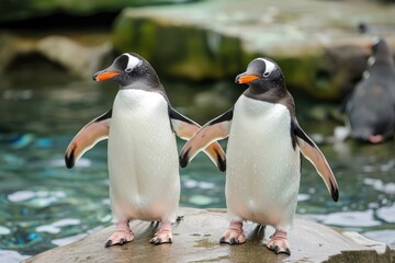 Couple of penguins holding flippers