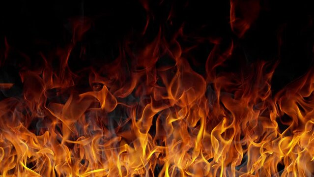 Super Slow Motion Shot of Real Fire Background Isolated on Black at 1000fps.