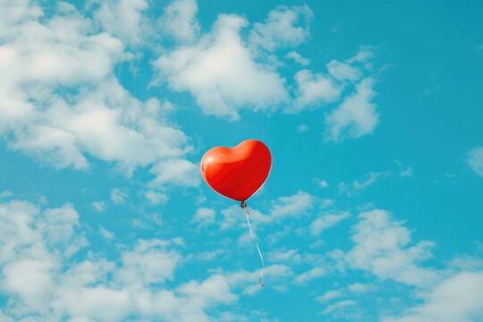Heart-shaped balloon floating against a blue sky