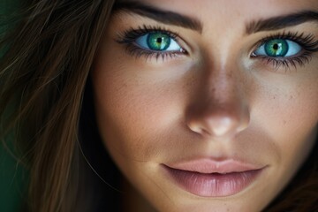Fototapeta premium Close up portrait of a woman with bright green eyes