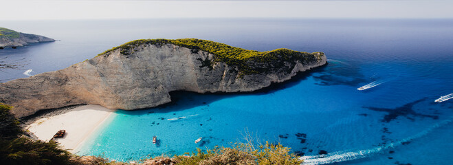 navagio beach with the famous wrecked ship in Zante, Greece
