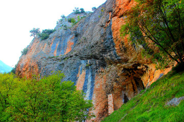 Interesting view at Grotta di Soffiano from Eremo di Soffiano near Sarnano in the Sibillini...