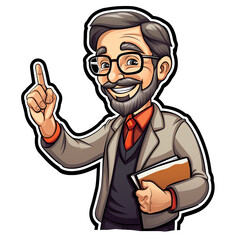 a cartoon of a man holding a book and pointing