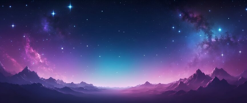 Mystical space and stars background wallpaper in Blue and Purple gradient colors, web banner