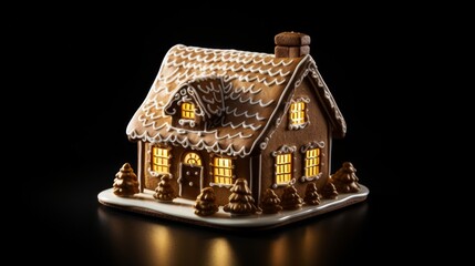 Gingerbread house sprinkled with icing sugar like snow. The spirit of Christmas. Neural network AI generated art