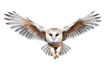 a white and brown owl flying - Powered by Adobe