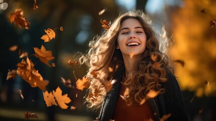 Obraz na płótnie Canvas a woman is enjoying autumn