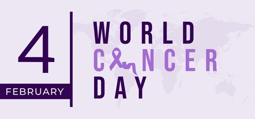 World Cancer Day Concept. Illustration design. World Cancer Day banner.  Purple Background. 