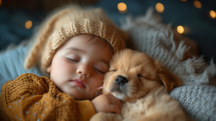 sleeping baby with dog