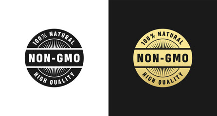 Non GMO Label or GMO Free stamp Vector Isolated. Non GMO Label for guaranteed natural products without genetic engineering. GMO Free label For natural product seal.