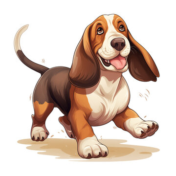 Cute cartoon basset dog with long floppy ears