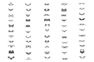 Gothic tribal symbol tattoo vector designs. Set of Symmetric Tribal Patterns Gothic Elements with cyberpunk twist. Flying winged frame. Print for t-shirt, hoodie and sweatshirt or card, poster - obrazy, fototapety, plakaty