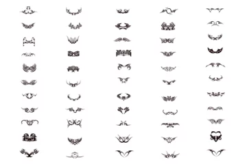 Foto op Canvas Gothic tribal symbol tattoo vector designs. Set of Symmetric Tribal Patterns Gothic Elements with cyberpunk twist. Flying winged frame. Print for t-shirt, hoodie and sweatshirt or card, poster © CzakaU