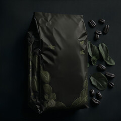 Premium Coffee Packaging with Coffee Beans and Leaves