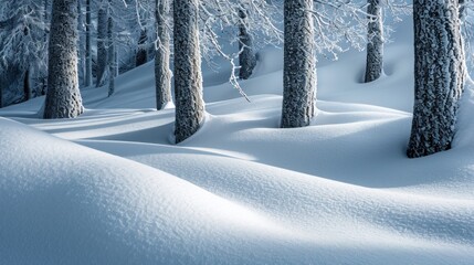 A snow covered trees in a forest with some people walking, AI - obrazy, fototapety, plakaty