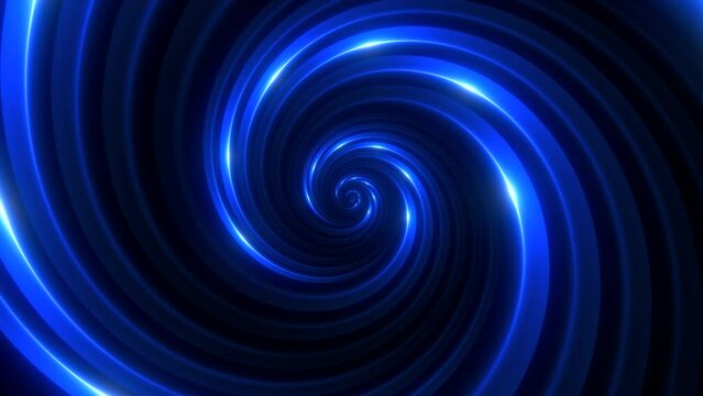 Minimal spiral in infinite rotation. Abstract background in blue color. Dizzy concentric pattern. Retro backdrop for event, party, carnival, celebration, anniversary or other. Seamless loop animation.