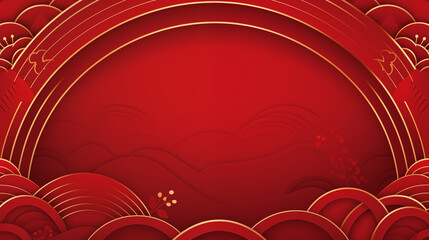 Red background with golden curves and subtle floral patterns, ideal for Chinese New Year designs, conveying prosperity and happiness