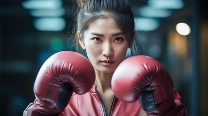 close-up photo shot of Asian woman with punching style