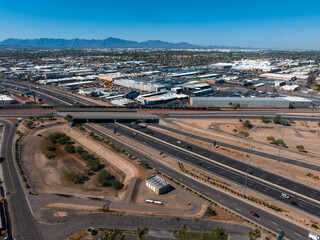 Phoenix city downtown skyline cityscape of Arizona in USA. Top view of downtown Phoenix Arizona on...
