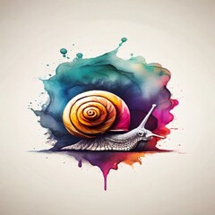 Witness an impressive watercolor logo featuring a powerful snail face in vibrant colors. The design stands out against a monochrome background, creating a visually striking impact
