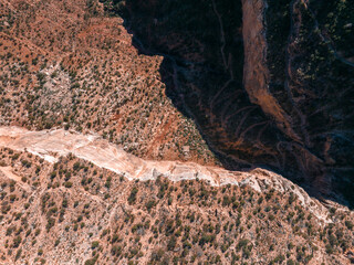 Grand Canyon aerial scene. Panorama in beautiful nature landscape scenery in Grand Canyon National Park. South Rim of the Grand Canyon National Park. Scenery of the Grand Canyon, Arizona.