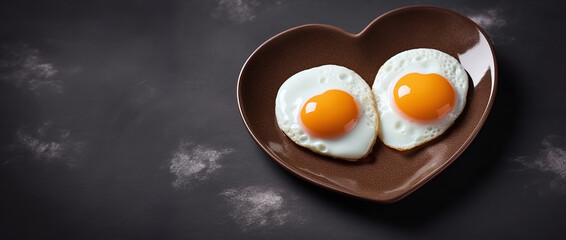 Culinary Elegance: Heart-shaped Eggs on Dark Porcelain, a Symphony of Taste and Style. Savor the Aesthetic of Fine Dining at Dawn.