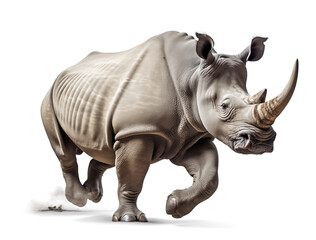 Obraz premium Rhino in running motion, isolated on transparent png background