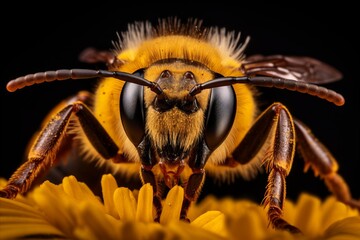 Stunning Close-up Portrait of a Bee Engaging in Natural Nectar Collection from a Vibrant Flower