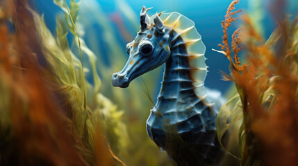 colorful seahorse camouflaged among swaying seagrass generative ai - obrazy, fototapety, plakaty
