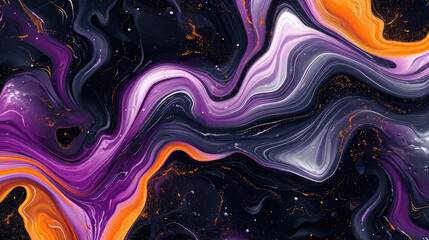 Fluid marble background liquid texture flowing black purple colors gold black orange pink white
