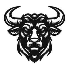Vector logo of a mad bull. black and white illustration of a raging ox. Professional logo can be used as emblem, sign, tattoo.