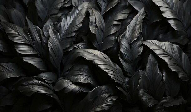 Textures of abstract black leaves for tropical leaf background, dark nature concept, tropical leaf created with generative ai	