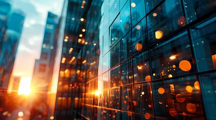 Schilderijen op glas sunlight reflecting of office building © WhereTheArtIs