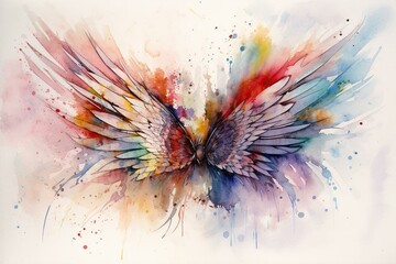 Colorful ethereal wings created with watercolor, possessing an enchanting and mesmerizing beauty. Generative AI