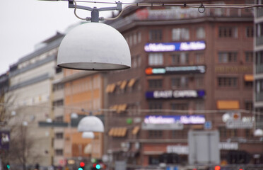 Close up of a hanging street lamp