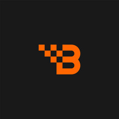 B letter initial logo with pixels accent - orange color