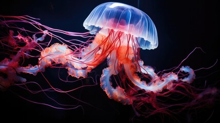 fascinating jellyfish pulsing in the dark depths. generative ai - obrazy, fototapety, plakaty