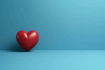 Red heart on blue background. Simple design. Valentine card. Generative AI