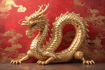2024 Chinese new year, year of the dragon banner template design with dragons, clouds and flowers background. Chinese translation: Dragon