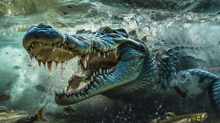 crocodile in the water - obrazy, fototapety, plakaty