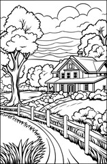 Coloring book landscape. Hand draw illustration with separate layers