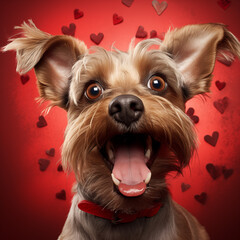 yorkshire terrier with heart - obrazy, fototapety, plakaty