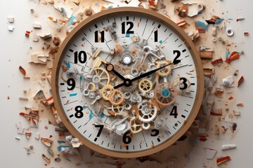 Fototapeta na wymiar a clock reveals a symphony of gears and springs, echoing the complex dance of time.