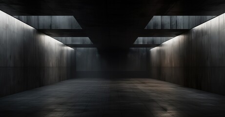 A black hallway with white lights beside it. generative AI - obrazy, fototapety, plakaty