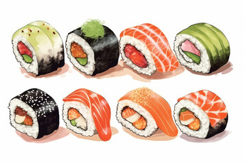 Delicious Japanese Seafood Feast: Fresh Fish and Rice Delights with a Traditional and Healthy Maki Sushi Roll Set - A Gourmet Restaurant Dinner.