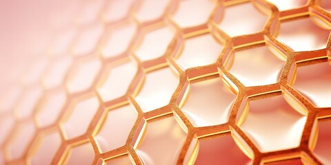 Background with shiny and elegant Hexagonal mesh shape in ping and golden color.  generative AI