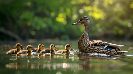 A family of wild ducks