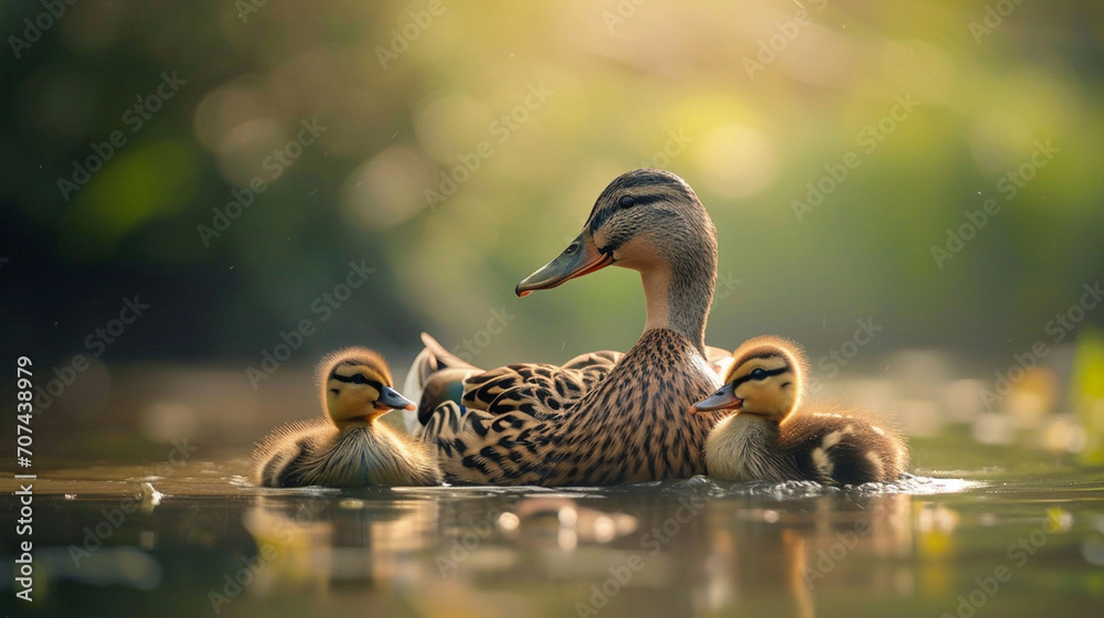 Canvas Prints A family of wild ducks